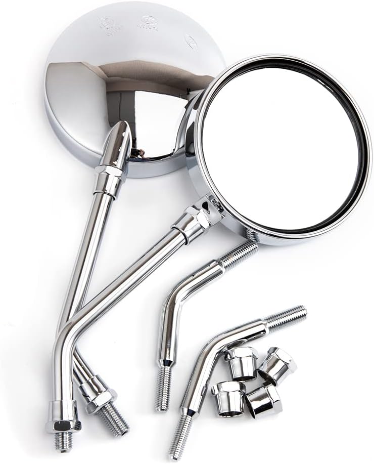 Motorcycle Side Mirror Chrome Round Rear View Mirror for Motorcycle Scooter ATV Cafe Racer Bobber Chopper