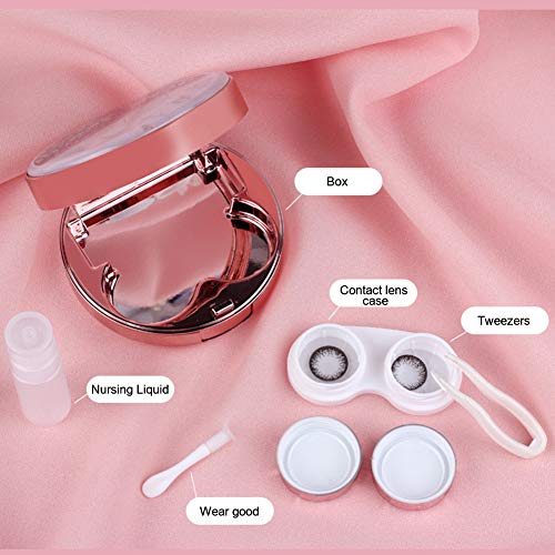Cute Fashion Contact Lens Case, Color Sparkles Contact Lens Care Vision Care Nobleness Contact Lens Cases Kit with Mirror, Tweezers, Stick Connection, Keep Contact Lens from Drying (Pink) - Thumbnail 3