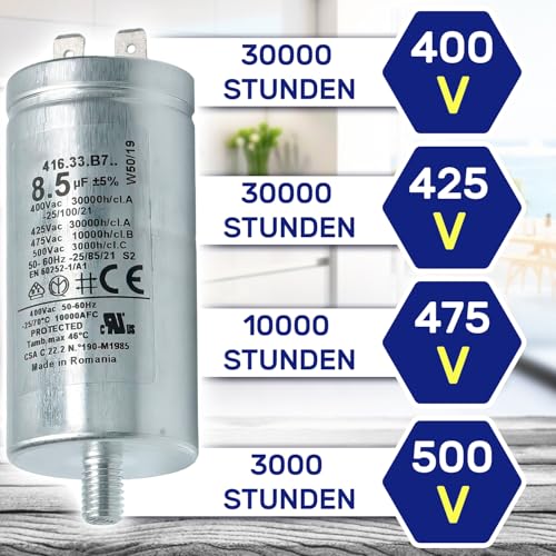 Miniatura 5 de Condensador De Arranque 8,5 F Para Secadora 400v - 500v 50 60hz -25 A 70 C Con Código Original C00258619 Para Indesit 482000023051 Para Whirlpool - Made In Eu - Monteral