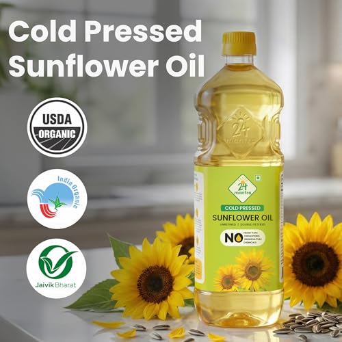 Image of 24 Mantra Organic Expeller Pressed Sunflower Oil 1Litre (Pack of 3)