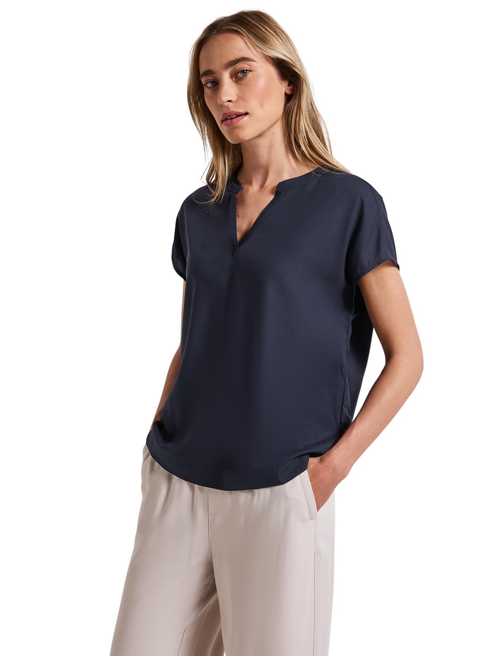 Street One Damen Split Neck Bluse in Unifarbe