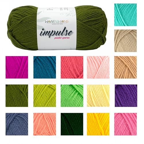 Image of WOAFashions Impulse Hand Knitting & Crochet Yarn, Premium Acrylic, 4 : Medium (Dark Olive) (3x100gms / 3.5oz / 200mtr / 218yds)
