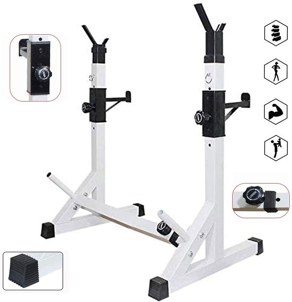 Adjustable Squat Rack Barbell Free Bench Press Squat Rack Cage and Barbell Rack Adjustable,Olympic Free-Press Squat Stands Max.Load 200 Kg Home &Gym Weight Benc