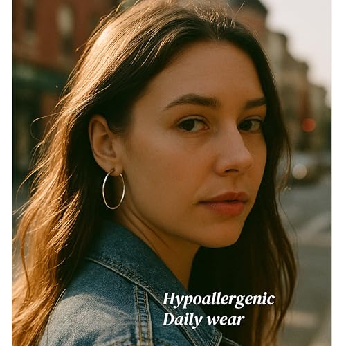 Lightweight Surgical Stainless Steel Hoop Earring for Women, Silver Hoop Earrings for women,925 Sterling Silver Post Hypoallergenic, Daily Wear Versatile Hoops 30/40/50mm2