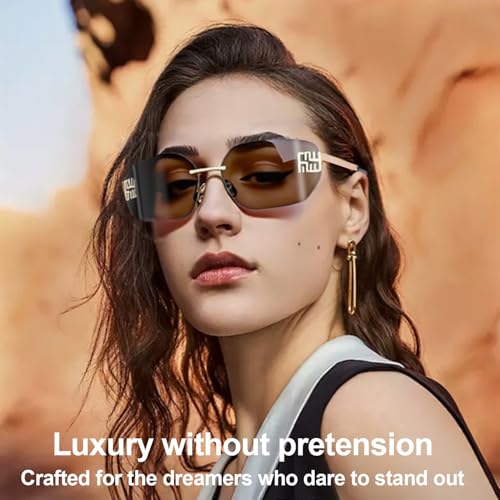 AICase Futuristic Rimless y2k Sunglasses for Women Men Fashion Wrap Around Frame 2025 Trendy Chic Shield Frameless Miu Designer Sunnies UV400 Protection3