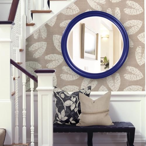 Image of Howard Elliott Collection George Round Glossy Navy Wall Mirror, Bevelled Vintage Hanging Wood Framed Vanity Mirrors for Home Decor, Living Room, Bathroom, Bedroom, or Hallway, 36 Inch Round