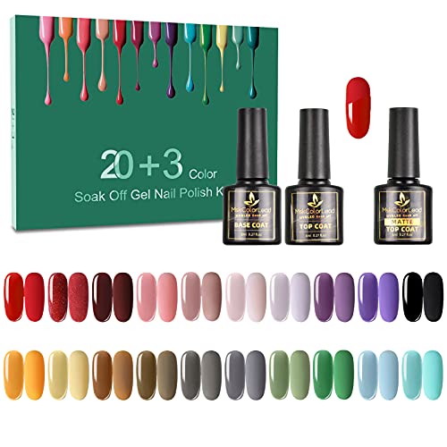 Gel Nail Polish Set 23 Pcs with Great Box, Soak Off Nail Gel Polish with Base Coat & Matte Top Coat for Nail Art Salon Design Manicure Starter Set
