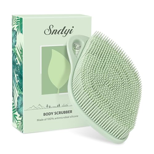 Sndyi Cepillo Corporal de Silicona, Cepillo Exfoliante Corporal Pieles Sensibles, Cepillo Corporal de Ducha con Forma de Hoja y Cerdas para Hacer Espuma, Fácil de Limpiar y Duradero, Verde