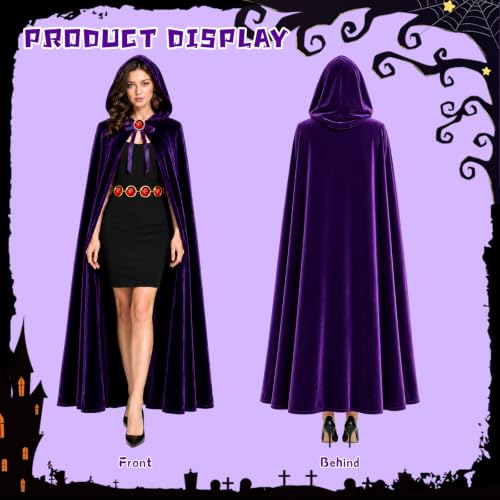Image of Halloween Costume for Women Purple Hooded Cape with Gem Wasit Belt