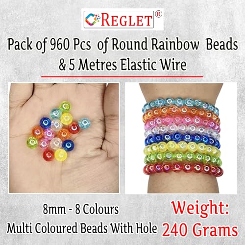 Image of 960 Pcs Round Rainbow Crystal Beads for Jewellery Making Kit - Beads for Bracelet Making Kit - Bead Craft - Acrylic - Multicolour - 240g, 8mm