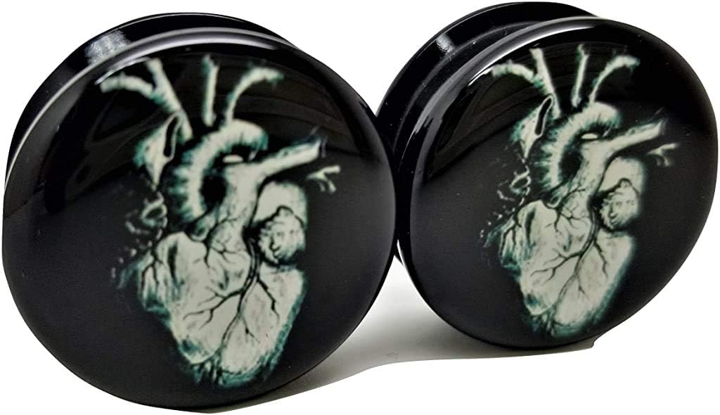Anatomical Human Heart Ear Plugs - Acrylic Screw-On - 10 Sizes Pair*