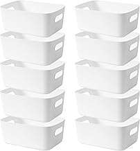 LYLIDIA 10pcs Boîtes de Rangement en Plastique 25cm Blanc Panier de Rangement avec Poignées Bac Rangement Cuisine Caisse Organiseur Salle de Bain Bureau Placard