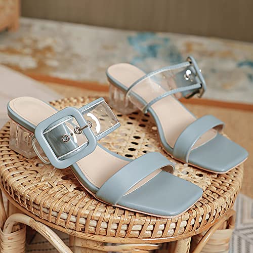 Sandalias de cristal para mujer con tacón de 4 cm y punta cuadrada azul 3