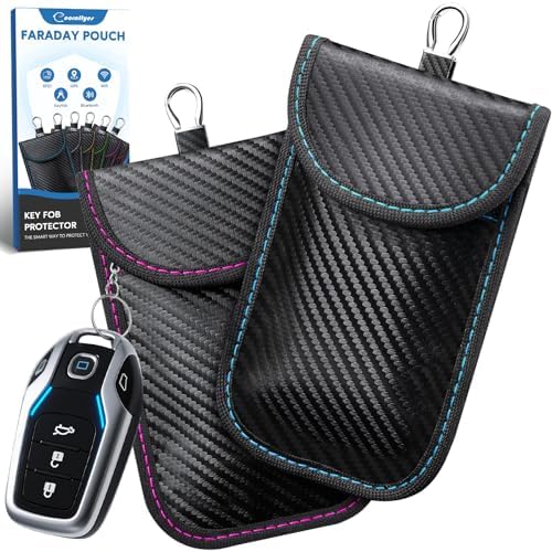 Faraday Pouch for Car Keys, Red and Blue Car Key Signal Blocking Case, RFID Key Pouch Keyless Car Blocker, Anti-Theft RFID Car Key Holder Car Safety Protector