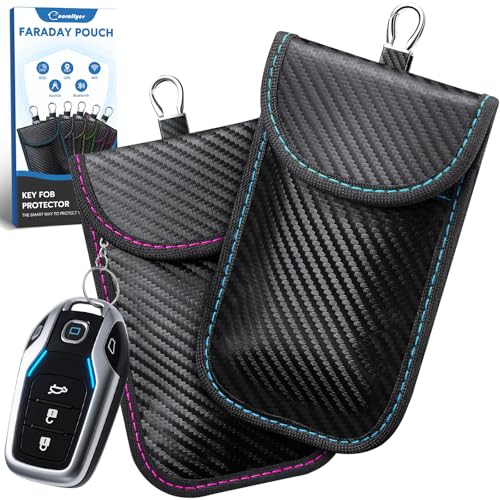 Faraday Pouch for Car Keys Red and Blue Car Key Signal Blocking Case RFID Key Pouch Keyless Car Blocker Anti-Theft RFID Car Key Holder Car Safety Protector