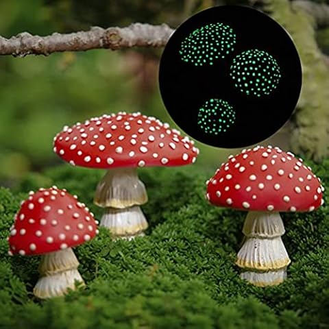 3PCS Mushroom for Garden Decor , Glow in The Dark Fairy Garden Decor Accessories, Mini Mushrooms Ornaments Mushroom Model Garden Miniature Statue for Garden Landscape Cover