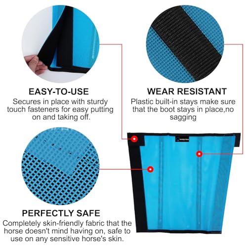 Image of FOXLVDA Horse Fly Boots (Set of 4) - Comfortable Horse Wraps | with Mesh & Metal Support Bars to Reduce Stomping and Leg Fatigue, for Ponies under 14.2hh, Medium