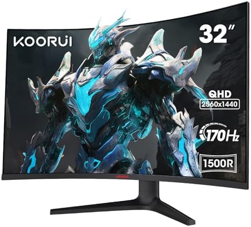 KOORUI 32 Inch Curved Gaming Monitor, QHD 1440P, 170Hz, VA 1500R Ultrawide Screen with Ultra-Thin, HDMI/DP, VESA Compatible, Tilt Adjustable, Eye Care: image 1 of 7