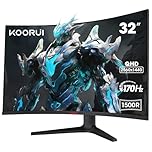 KOORUI 32 Inch Curved Gaming Monitor, QHD 1440P, 170Hz, VA 1500R Ultrawide Screen with Ultra-Thin, HDMI/DP, VESA Compatible, Tilt Adjustable, Eye Care