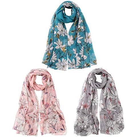 WELROG 3 PCs Chiffon Scarves Sheer Wrap for Women - Lightweight Head Scarf Neck Scarf Hair Scraf for Ladies Hair Accessories Bandana for Girls (Blue+Pink+Gray) Cover