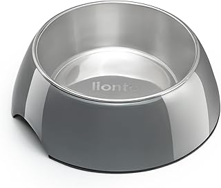lionto Futternapf aus Melamin mit Anti-Rutsch Boden, herausnehmbarer 940 ml Napf aus robustem & geruchsneutralem Edelstahl, leicht zu reinigen, ergonomisches Design, für Hunde & Katzen, grau product image