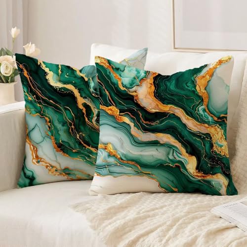 Housse coussin 65x65cm lin lot de 2 vert imperméable vintage - 3