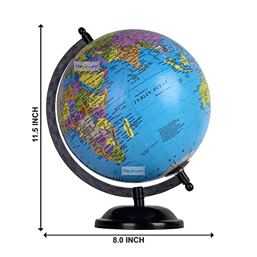 Image of Magicwand【10 Inches Ht Black】Political Educational Laminated Rotating World Globe with Metal Black Base