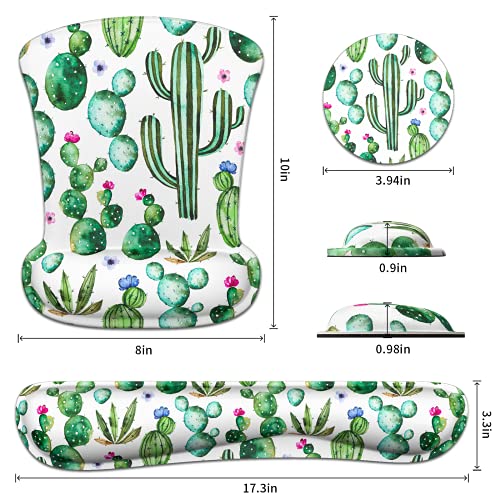 Wrist Rest Support Ergonomic Gel Mouse Pad & Memory Foam Keyboard Set Non-Slip Rubber PU Base Easy Typing and Relieve Wrist Pain Mouse Mat for Computer Office - Watercolor Cactus