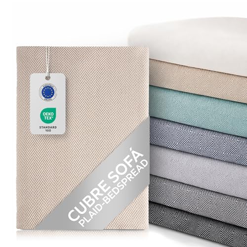 Textilhome Cubre Sofá Multiusos Funda Sofa y Cama, Manta Foulard Plaid Jarapa Colcha Cubrecama Protector Martina, 180x285 cm, Color Camel. Certificado Oeko-Tex