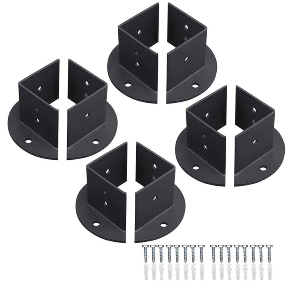 BildeeMait Heavy Duty Adjustable Post Base Bracket for 2x2 4x4 6x6 Inch Deck Fence Pergola, 2.8mm Thick Carbon Steel Support with Screws, Black, 4 Pack