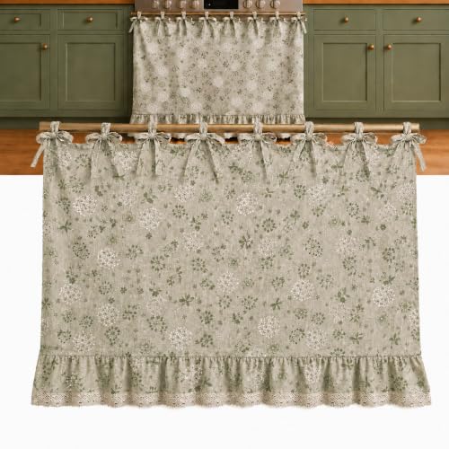 WYBQFDJ Farmhouse Oven & Dishwasher Skirt Curtain with 8 Ribbon Ties