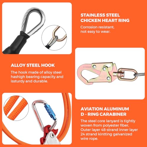 Image of Steel Wire Core Flip Line Kit 1 /2 inch X16ft Arborist Equipment,Adjustable Lanyard Steel Core Tree Climbing Positioning Lanyard for Fall Protection Climbers Tree Climbers
