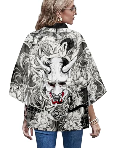 Image of LAI MENG FIVE CATS Women's Floral Print Loose Blouse Japanese Kimono Tops | Puff Sleeve,Cover up Top,Casual Cute Tops,Summer Cardigans 2026