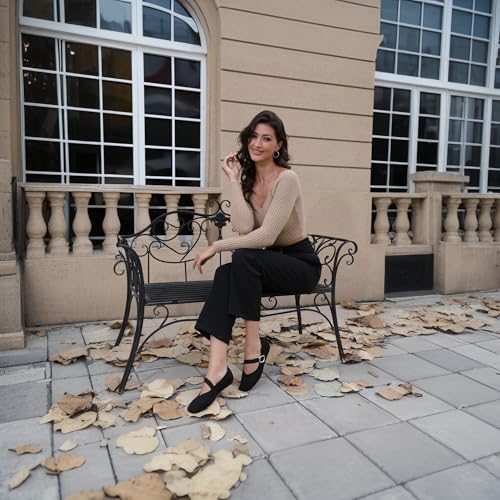 Women's Mary Jane Flats Shoes Square Toe Ballet Flats Comfortable Dressy Knit Flats with Strap Slip On Washable Casual Office Shoes2