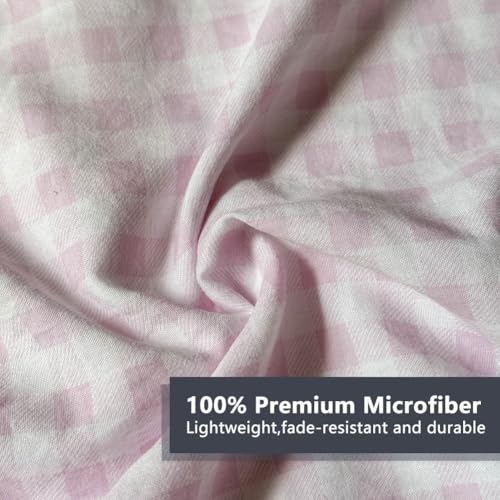Image of NSNLGSGC Pink Ruffle Gingham Comforter Set King, Pre-Washed Ruffled Plaid Checked Comforter Bedding, 3 Pieces Vintage Farmhouse Grid Bedding Set(Pink Gingham, King)