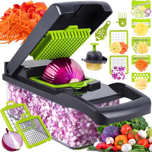 Retoo Cortador De Verdura 12 En 1 Multifuncional, Mandolina De Cocina Manual Con Cuchillas Intercambiables, Picador De Verduras Y Patata, Rallador Verduras Y Queso, Utensilios De Cocina