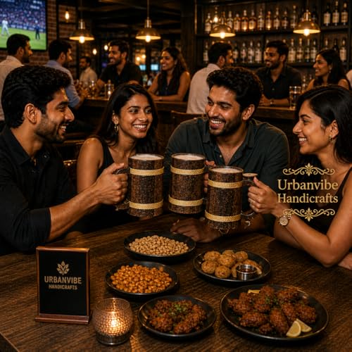 Image of Handmade Wooden Beer Mug, Wood with Sheesham Finish, Barrel Style, Lightweight & Durable, for Craft Beer, Home Bar, Cafe, Party, Gift(350ml) (Plane)