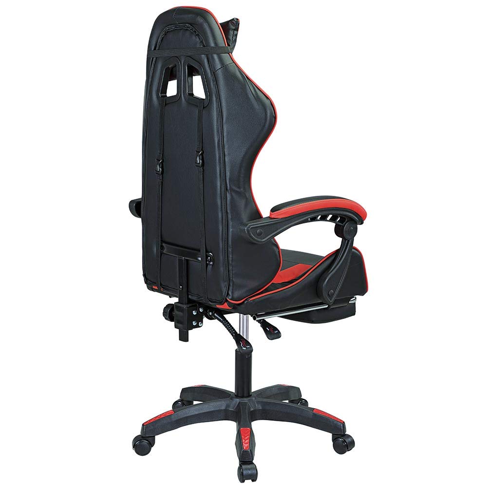 BAKAJI Sedia Poltrona Gaming Scrivana Ufficio Casa in Ecopelle Schienale Reclinabile Cuscino Lombare Poggiatesta Rotazione 360 Gradi Direzionale Altezza Regolabile Base 5 Ruote (Rosso con Poggiapiedi)