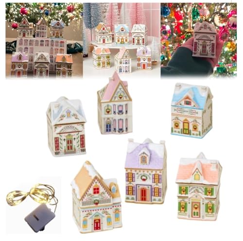 Holiday Village Lot de 6 mini maisons en pain d'épices de Noël en pot - Décoration festive et confortable pour Noël
