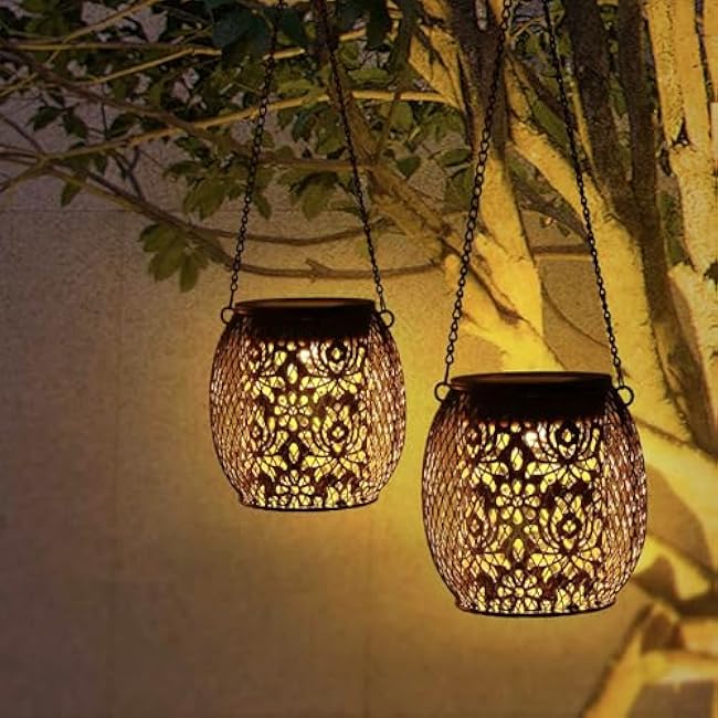 Solar Lanterns Outdoor Hanging Lights: IP65 Waterproof Rose Solars Lantern Decorative for Pathway Patio Walkway Garden Gifts