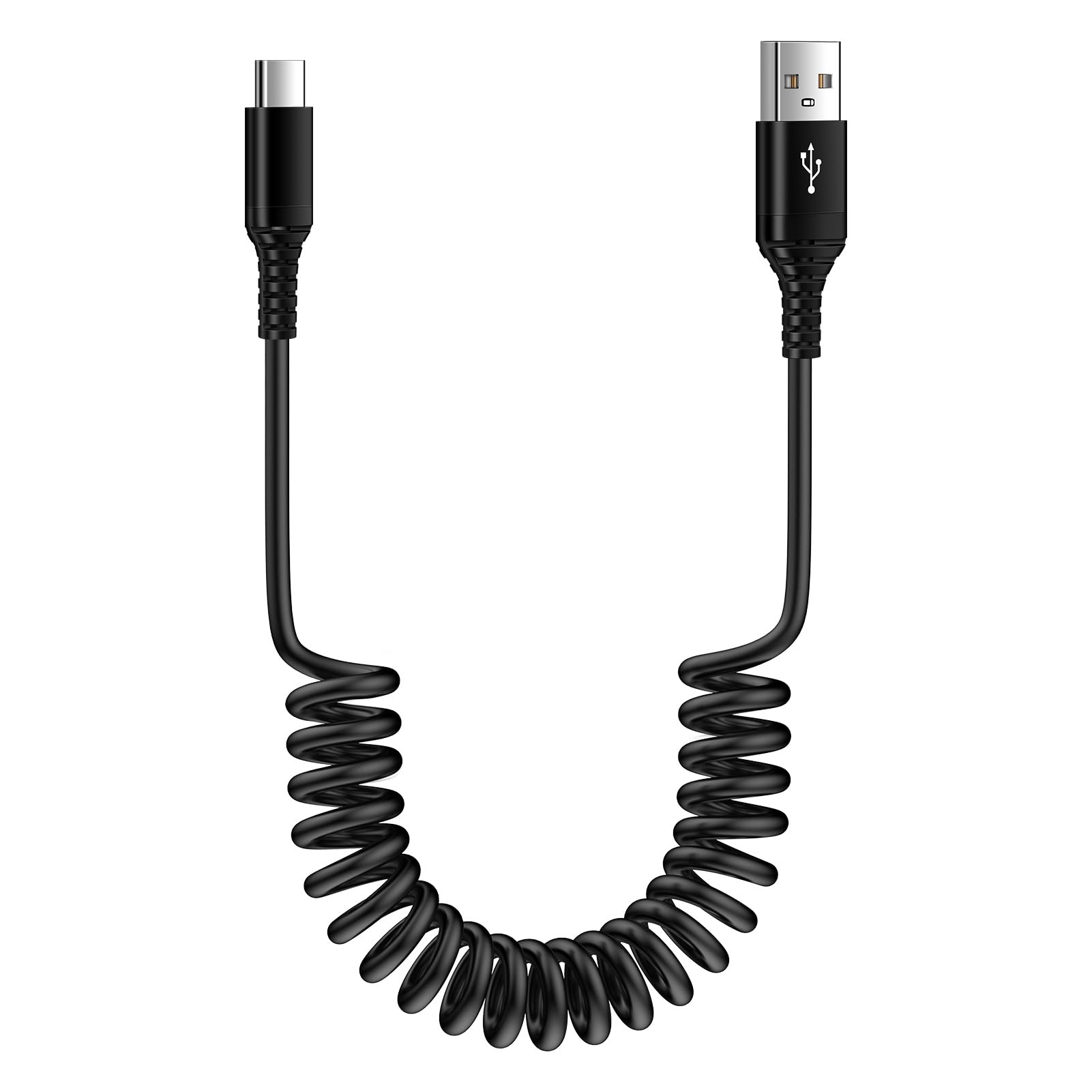 Type A to USB C Cable Fast Charging 3FT Car Charger Cord for iPhone 16 Pro Max 15 Pro/Plus/15, Samsung Galaxy S24 Ultra A15 A25 S23 FE S22 S21 Z Fold Flip 6 5 A54 A14, Coiled Retractable Android Phone