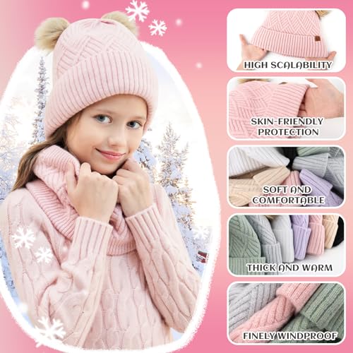 Kids Winter Hats and Scarf Sets Baby Beanie Double Pom Pom Toddler Winter Hat for 2-12 Year Old Boys and Girls.4