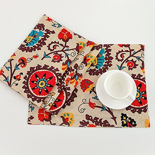 Conjunto de 2 tapetes de mesa retrô coloridos de linho resistentes ao calor, à prova de calor, resis