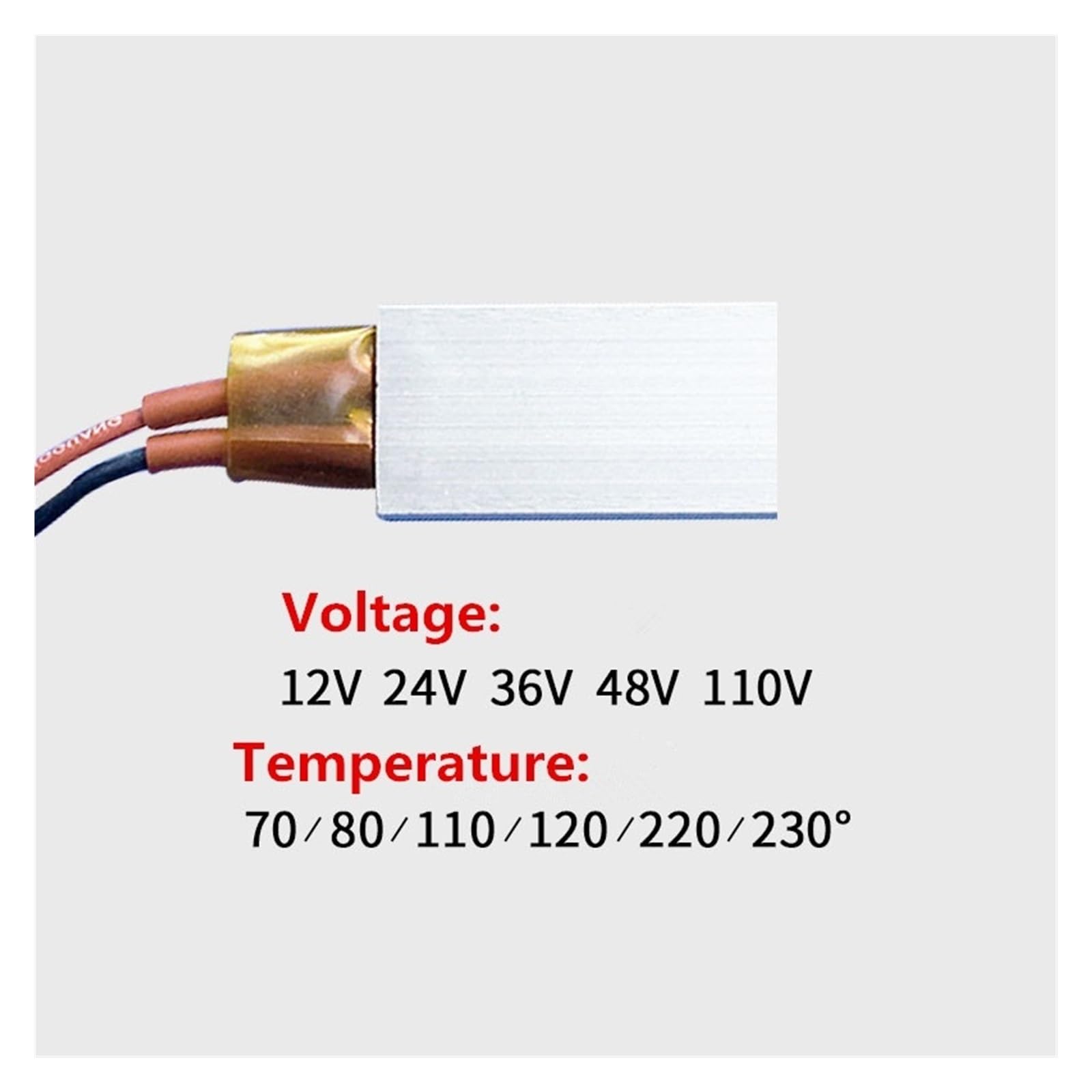 Placa de calefacción termostática PTC, Elemento Calefactor PTC 220V Calefacción Cerámica 35x21x5mm 2W-50W(220v 200c 9-28w)