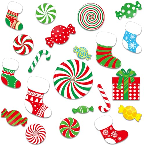 76 Pcs Christmas Cutouts Christmas Decorations Candy Cutouts Xmas Bulletin Board Decor for Classroom Xmas Stocking Wall Cutout Holiday Party Decor Decorations for Home Classroom