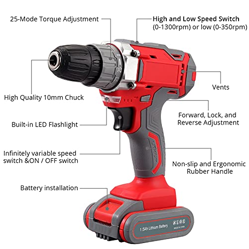 Akku Bohrschrauber 21 V Bohrmaschinen Haushaltskoffer Kit, mit Bohrhammer usw 29-teiligen Zubehörset, mit… – Bild 3