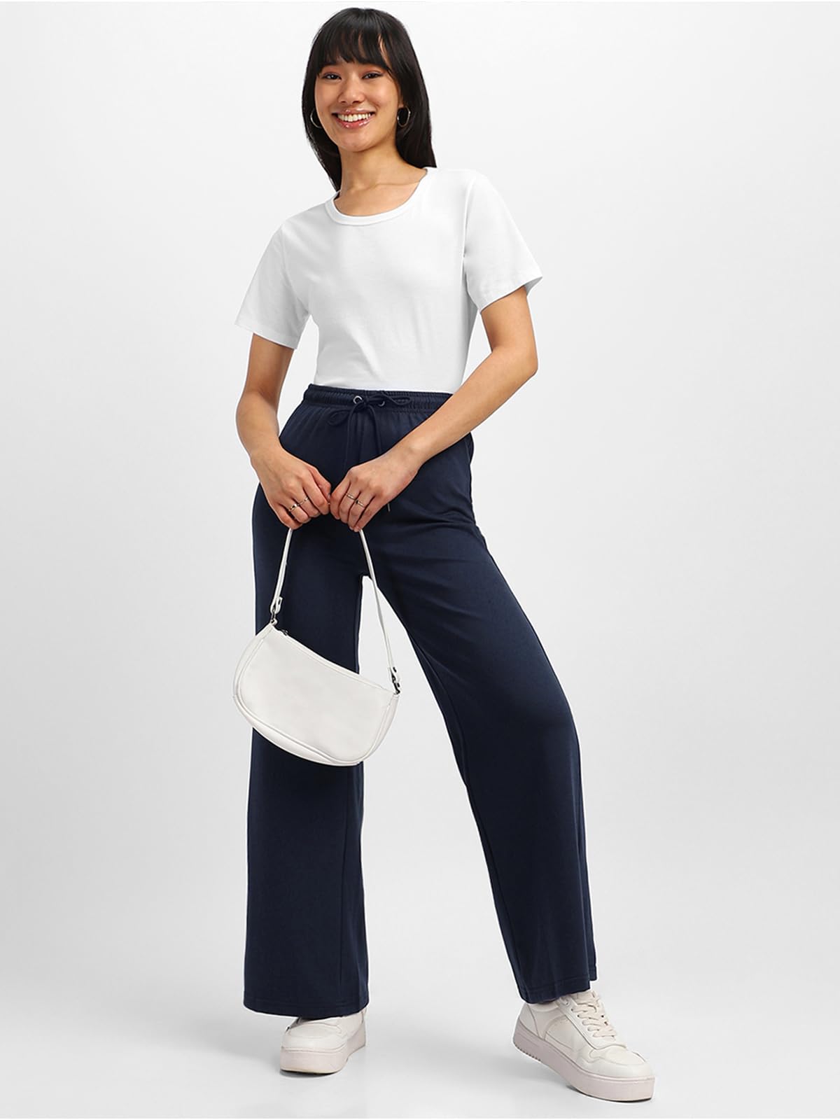 JUNEBERRY Spodnie treningowe z szerokimi nogawkami dla kobiet i dziewcząt (czysta bawełna, regularny krój typu bootcut, spodnie z wysokim stanem, sznurek, dostępne w kolorze czarnym, brązowym