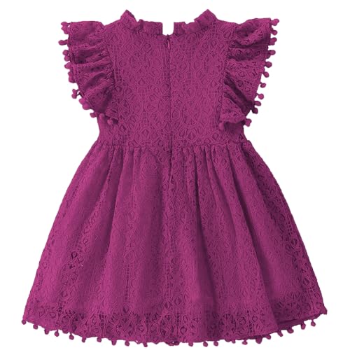 Image of BGFKS Baby Girl Tutu Dress Elegant Lace Pom Pom Flutter Sleeve with Flower Headband Set