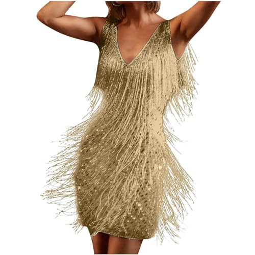 DUHENWU Fransen Kleid Gold Mit Federn Disco Outfit V-Ausschnitt Sexy Kurz Latein Tanzkleid 20Er Jahre Kleid Damen Pailletten Fransenkleid Ärmellos Formal Cocktailkleid Quaste Partykleid DUHENWU Fransen Kleid Gold Mit Federn Disco Outfit V-Ausschnitt Sexy Kurz Latein Tanzkleid 20Er Jahre Kleid Damen Pailletten Fransenkleid Ärmellos Formal Cocktailkleid Quaste Partykleid