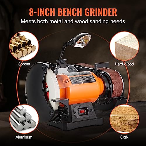 Image of VEVOR 8 Inch Bench Grinder, Bench Grinder Sander with 2 x28 Inch Belt Sander Combo and 2.5A Induction Motor for Metalworking Sharpening Grinding